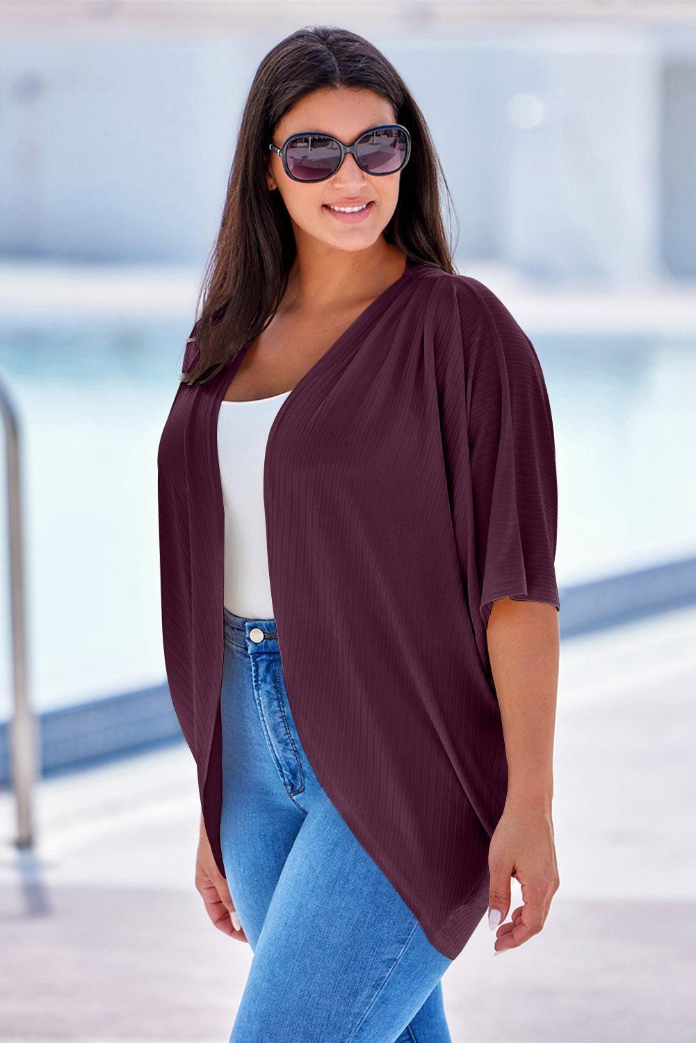 Plus Size Ribbed Cocoon Cover Up - ClubOn