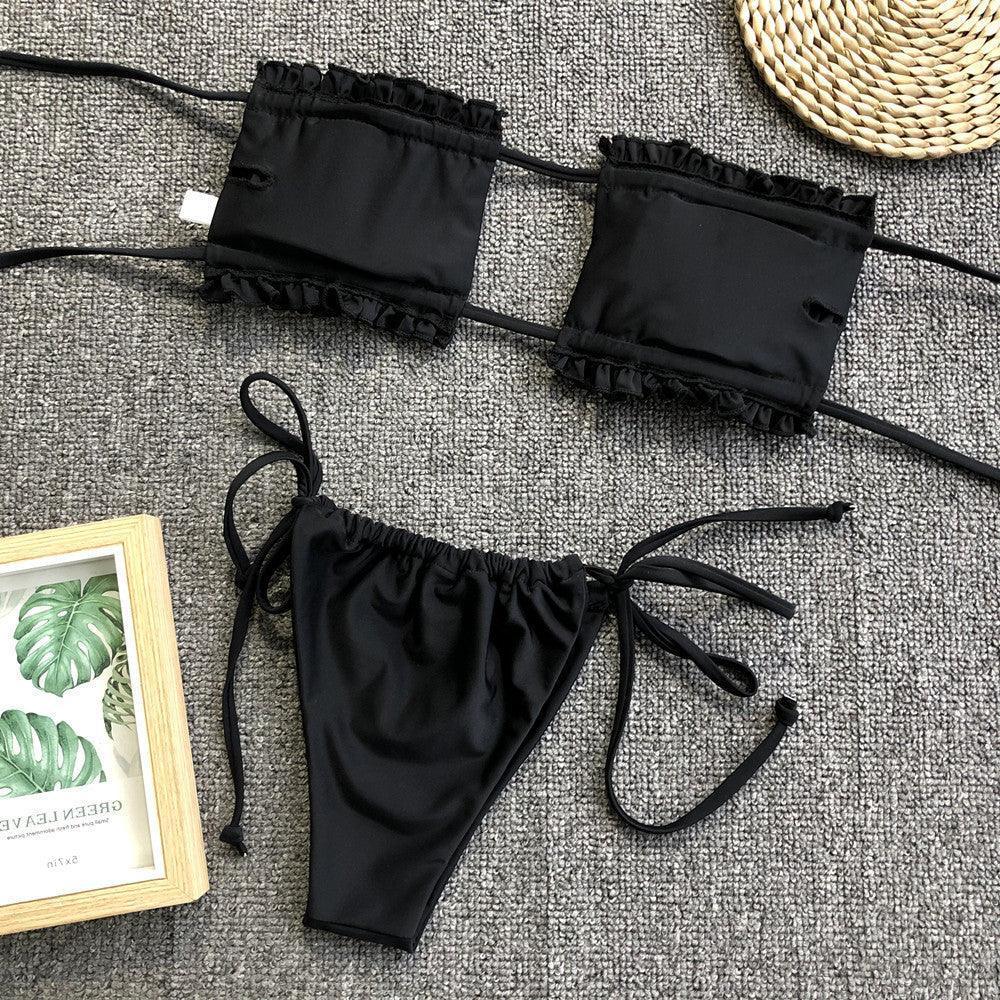 Frill Trim Ruched Bikini Set - ClubOn