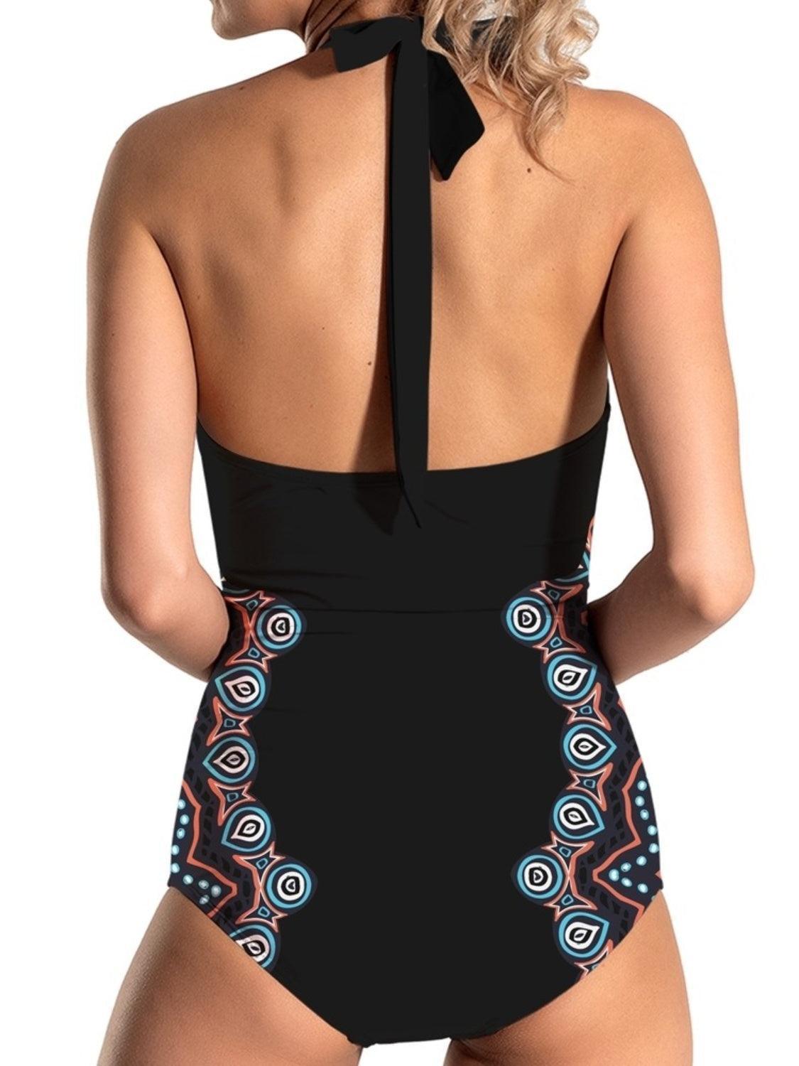 FAM-FAM Cutout Printed Halter Neck One-Piece Swimwear - ClubOn