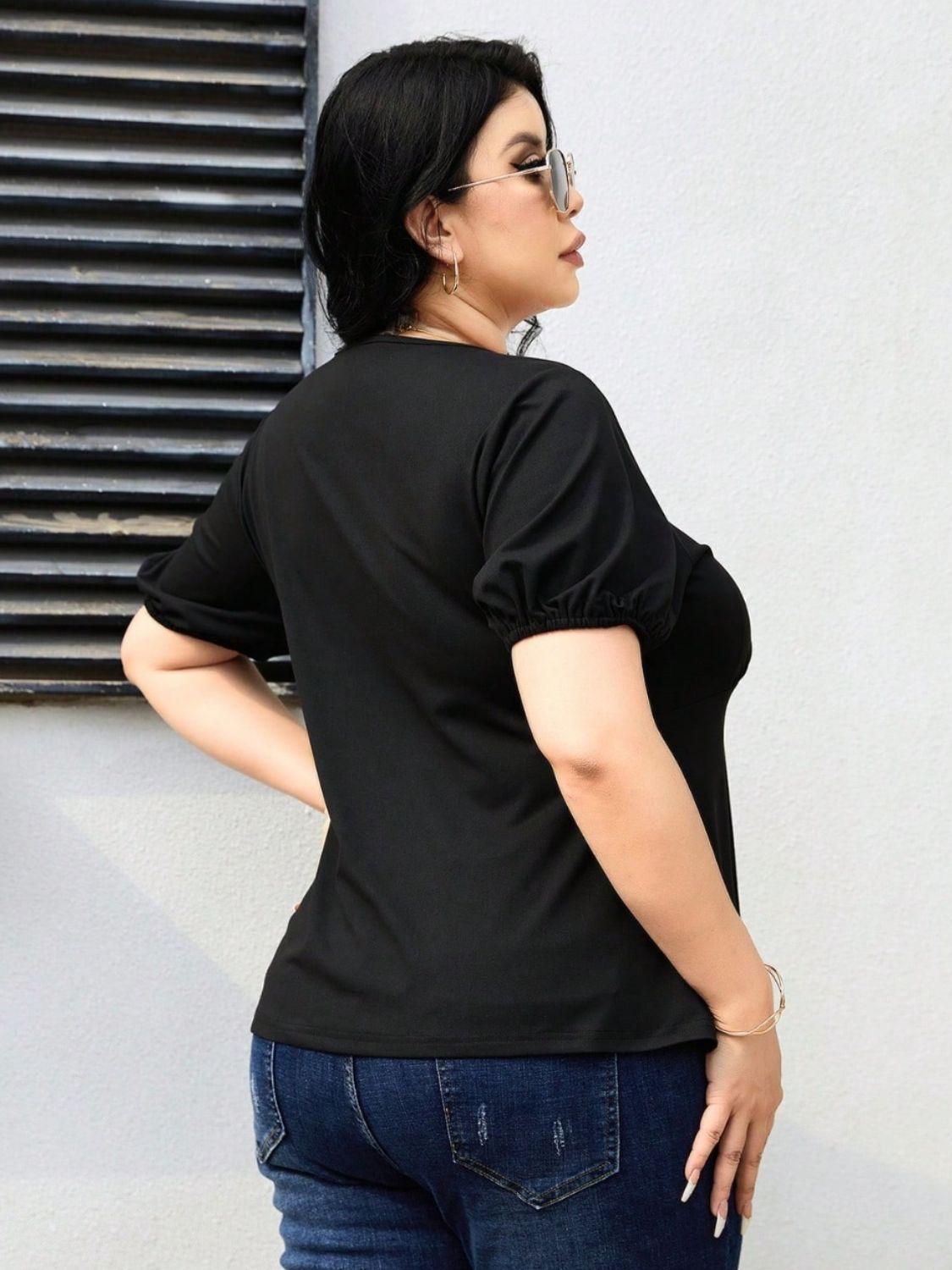 Plus Size Cutout Short Sleeve Blouse - ClubOn