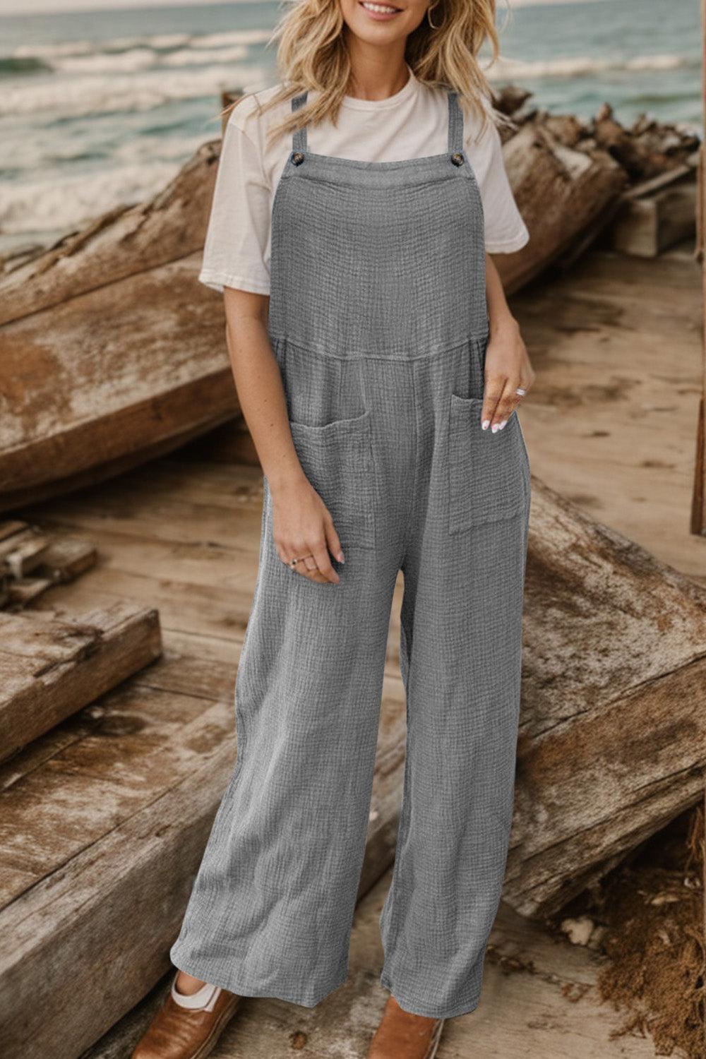 Full Size Wide Leg Front Pocket Jumpsuit - ClubOn