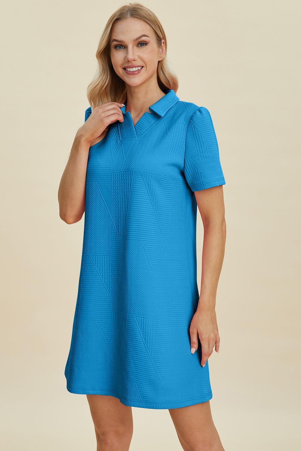 Double Take Full Size Texture Short Sleeve Dress - ClubOn