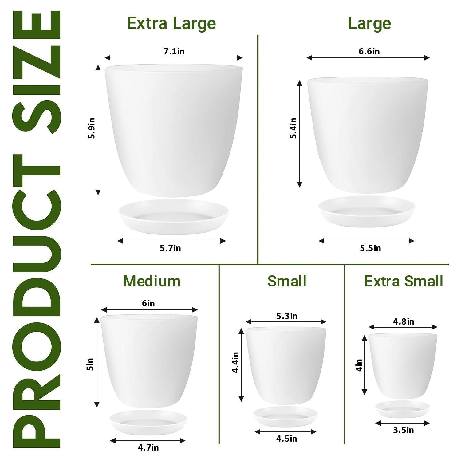 FOUKUS Set of 5 White Plastic Plant Pots with Drainage Holes & Tray - Eco-Friendly Indoor/Outdoor Planters for Succulents, Cactus, Snake Plants - ClubOn