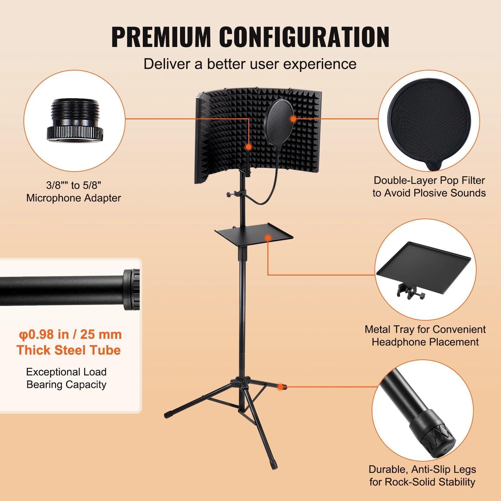 SKYSHALO 5-Panel Microphone Isolation Enclosure with Floor Tripod & Pop Filter - ClubOn