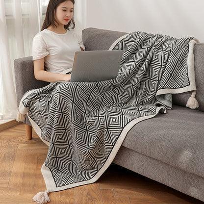 Black and White Striped Knitted Blanket – Nordic Ins Shawl, Sofa Throw, Single Lunch Break Blanket - ClubOn