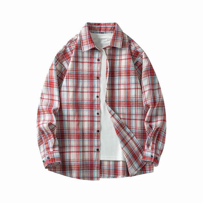 Men's Oversized Plaid Flannel Shirt - Casual Drop-Shoulder Long Sleeve - ClubOn