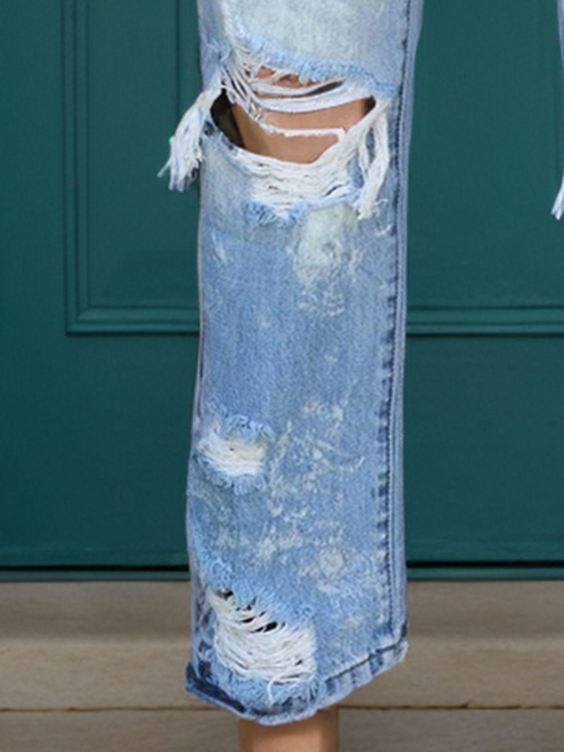 Distressed Straight Jeans with Pockets - ClubOn