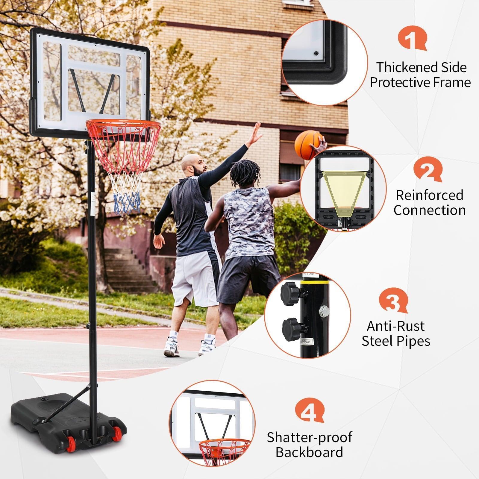 Ktaxon 33 In. Portable Basketball Hoop Stand, Adjustable 6.5-8 ft Goal System with PVC Backboard (Indoor/Outdoor) - ClubOn