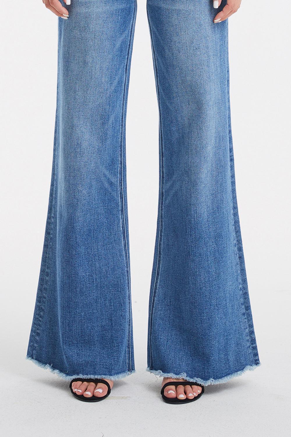 BAYEAS Full Size High Waist Button-Fly Raw Hem Wide Leg Jeans - ClubOn