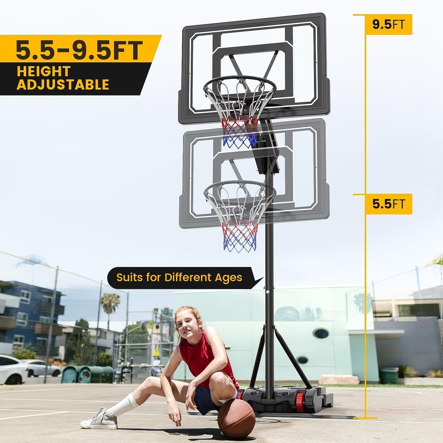 VIRNAZ 33 in. Portable Basketball Hoop & Goal System, Adjustable 5.5-9.5 ft with Weight Bag (Indoor/Outdoor) - ClubOn