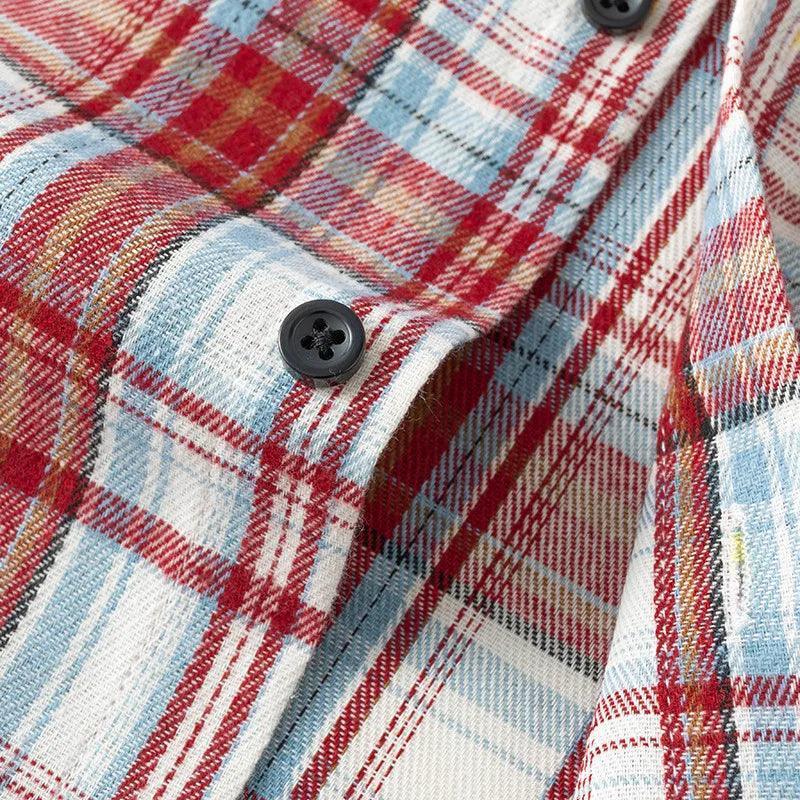 Men's Oversized Plaid Flannel Shirt - Casual Drop-Shoulder Long Sleeve - ClubOn