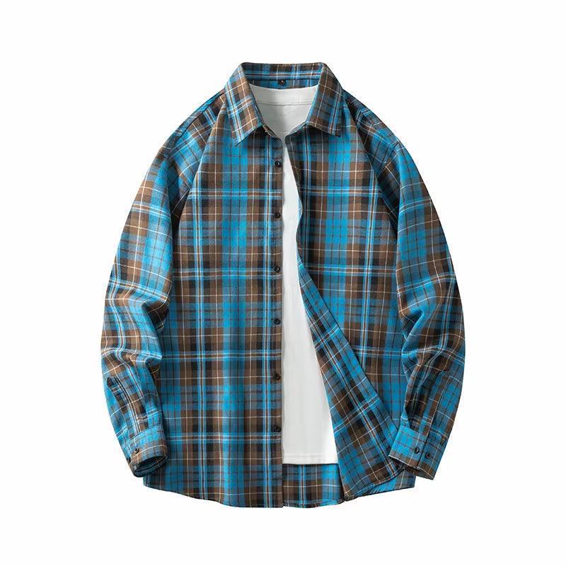 Men's Oversized Plaid Flannel Shirt - Casual Drop-Shoulder Long Sleeve - ClubOn