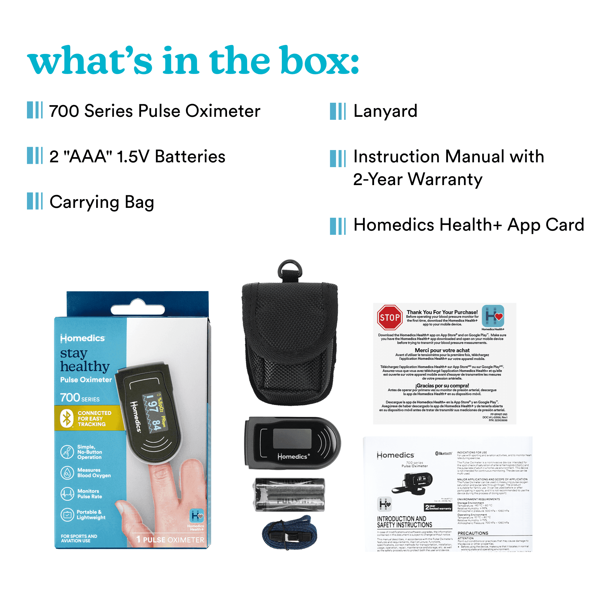 Homedics® 700 Series Pulse Oximeter PX-560BTCO – Measures Blood Oxygen Level & Pulse Rate - ClubOn