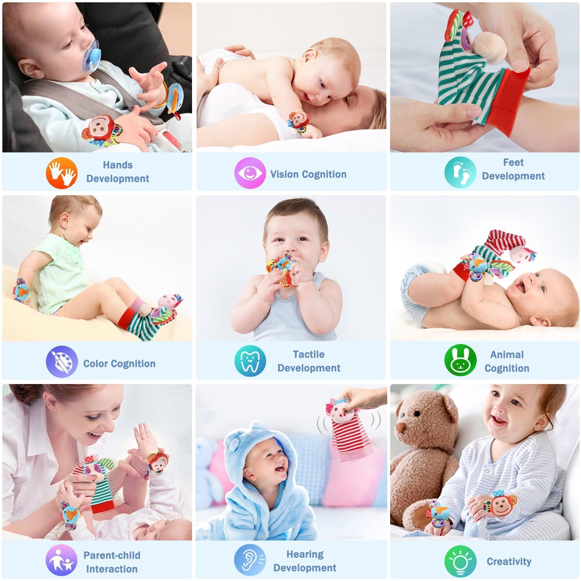 Wrist Rattles & Foot Finder Rattle Sock Baby Toy, Arm Hand Bracelet & Feet Leg Ankle Socks for Newborn Boys & Girls - ClubOn