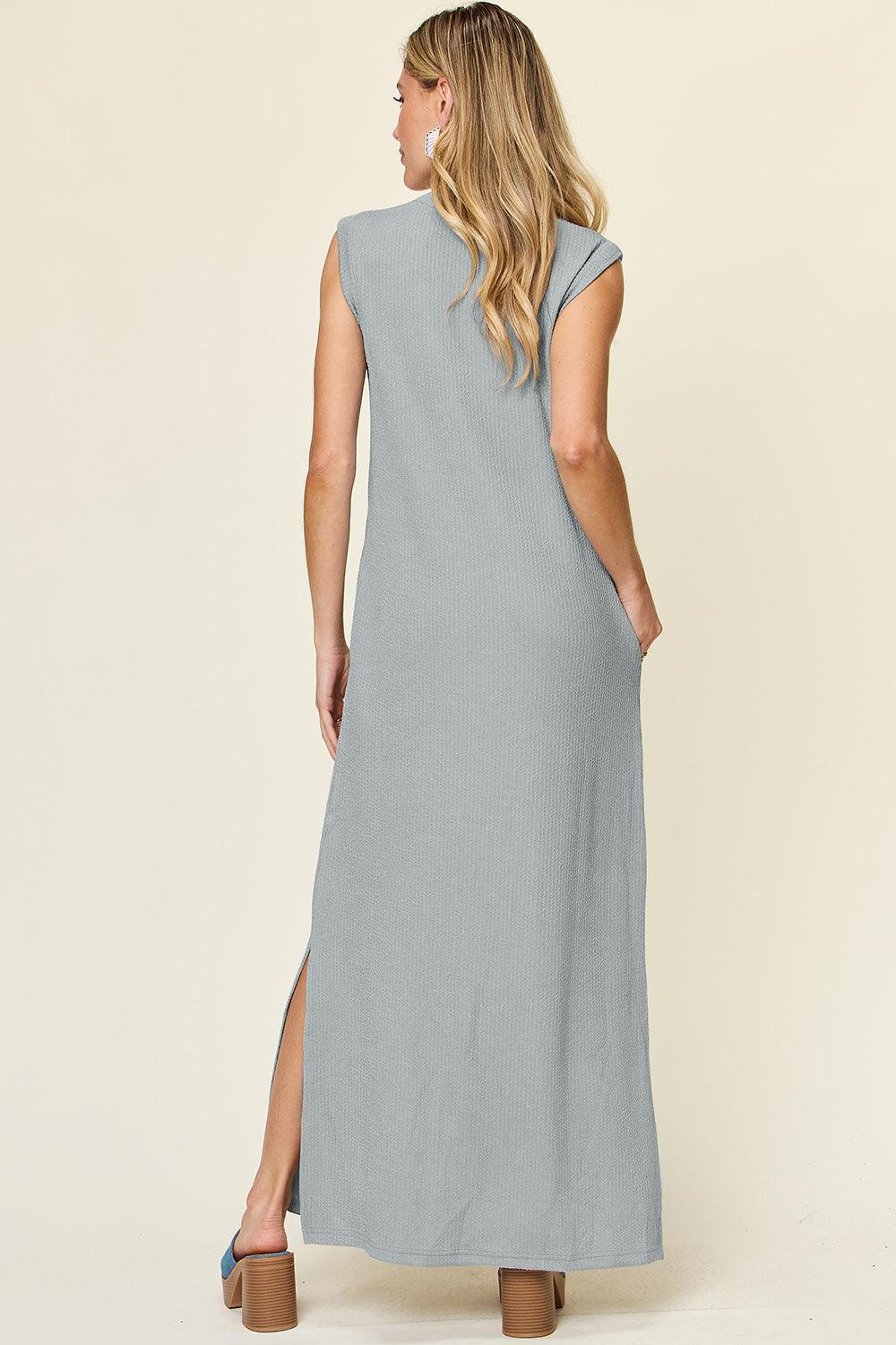 Double Take Full Size Texture Mock Neck Sleeveless Maxi Dress - ClubOn