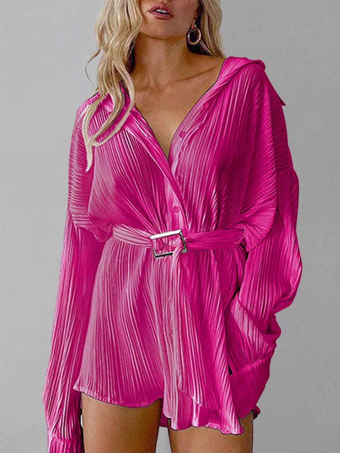 Button Up Dropped Shoulder Shirt Dress - ClubOn