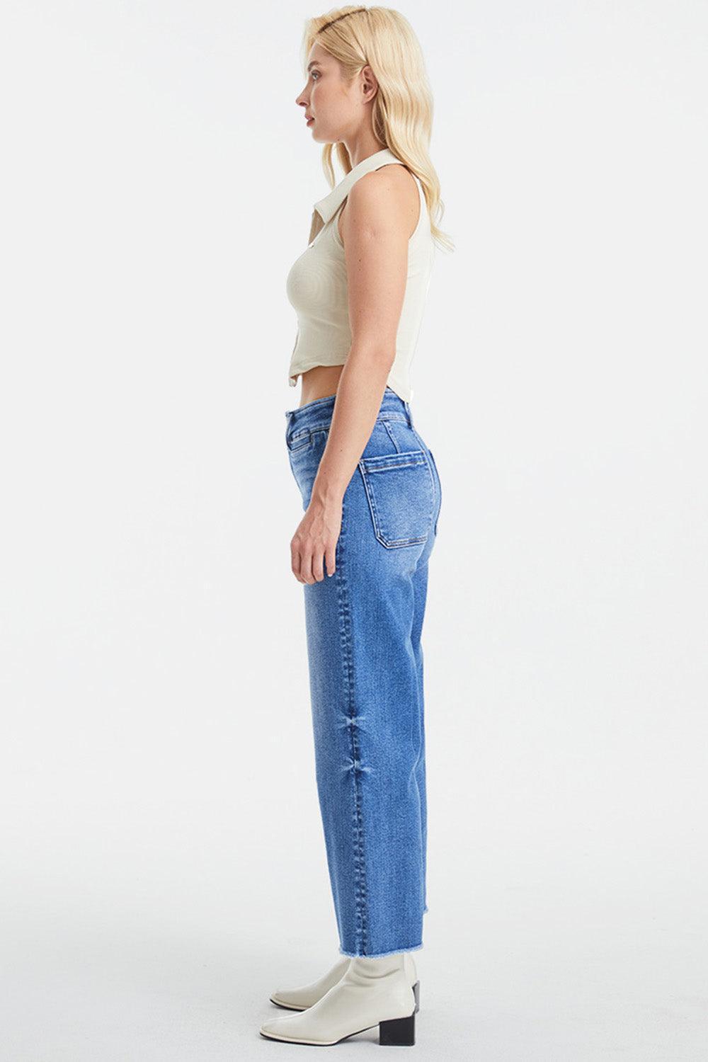 BAYEAS Full Size Raw Hem High Waist Wide Leg Jeans - ClubOn