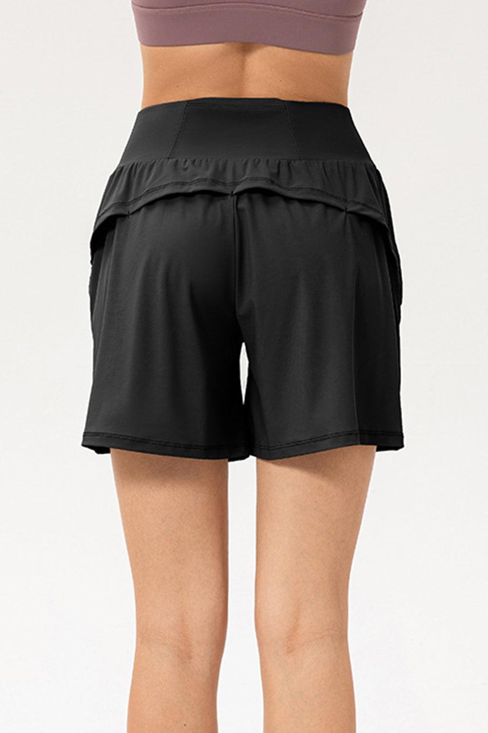 Pocketed Elastic Waist Active Shorts - ClubOn