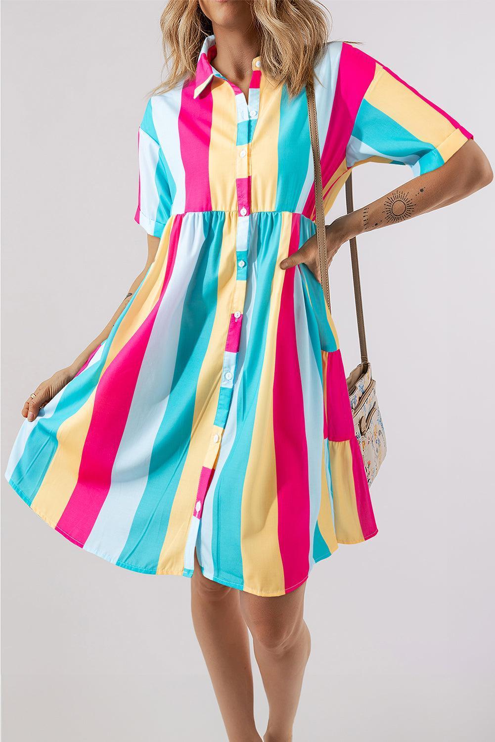 Color Block Half Sleeve Mini Dress - ClubOn