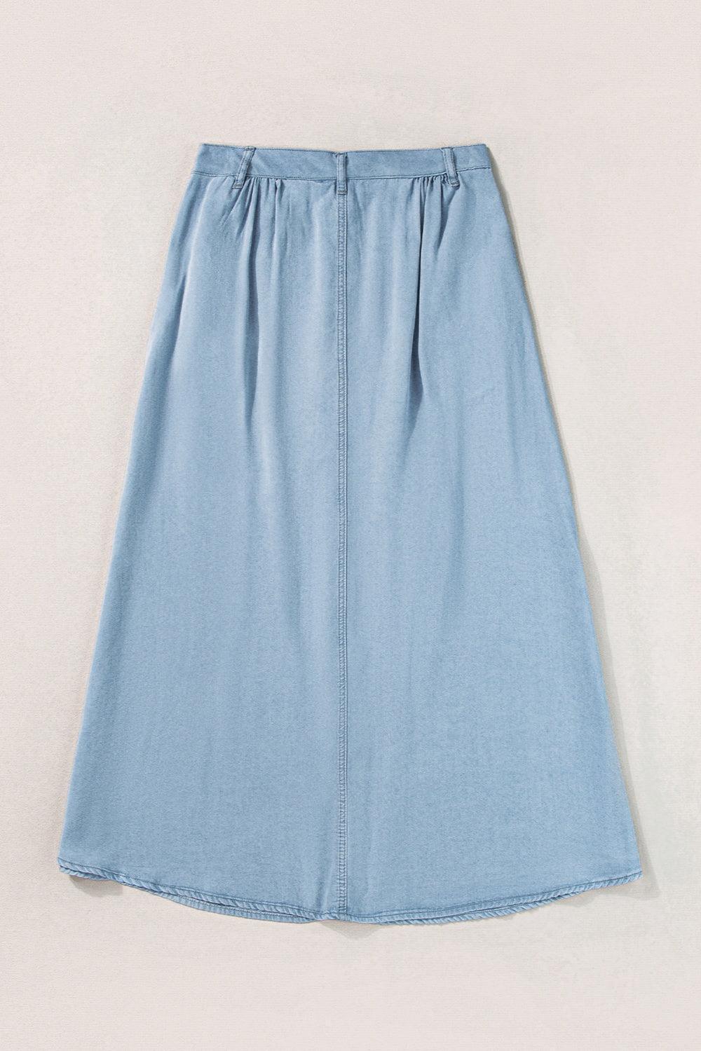 Snap Down High Waist Denim Skirt - ClubOn