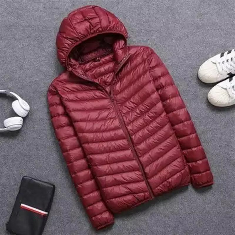 Men's Slim Fit Winter Down Cotton Coat - Hooded Warm Cropped Jacket - ClubOn