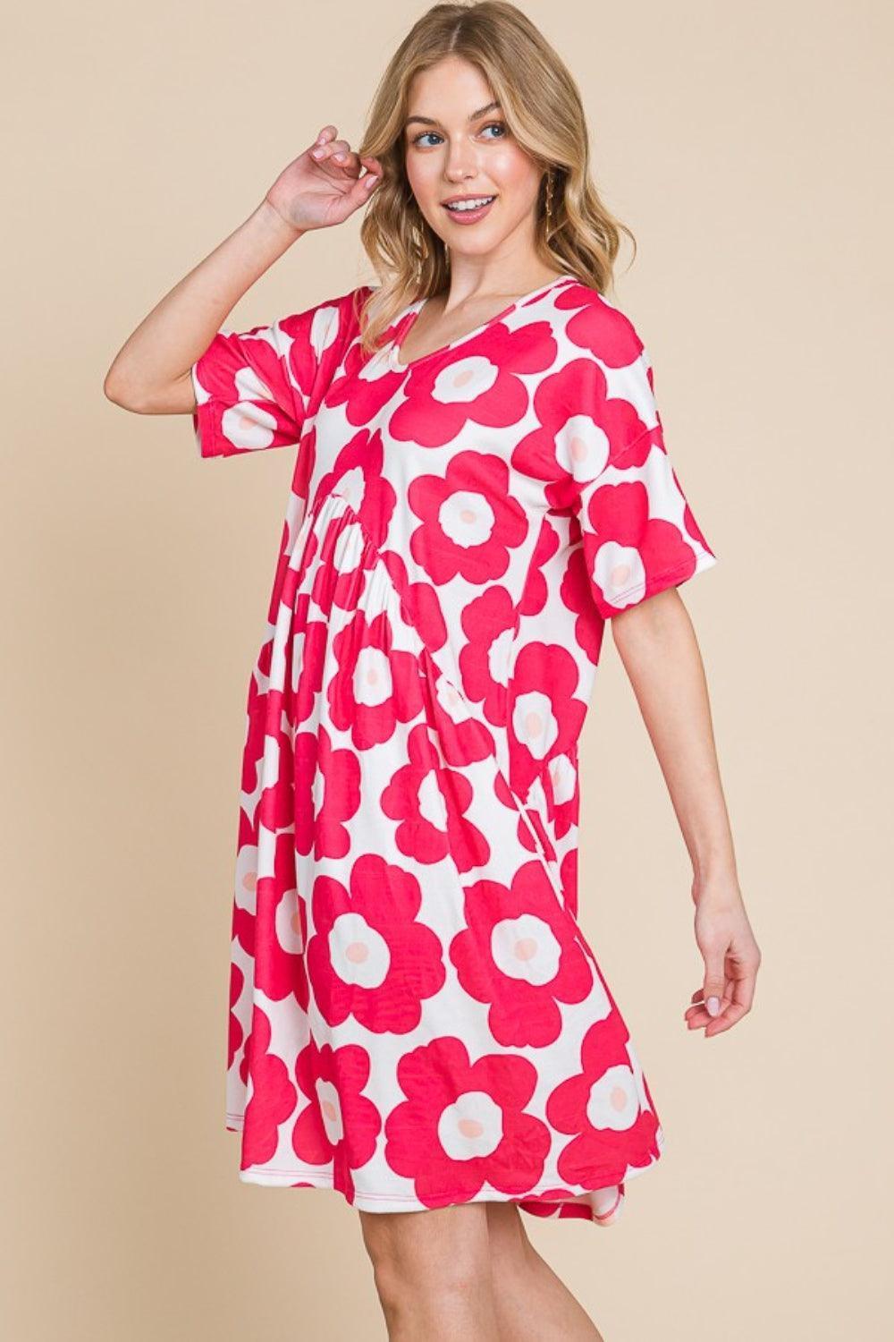 BOMBOM Flower Print Ruched Dress - ClubOn