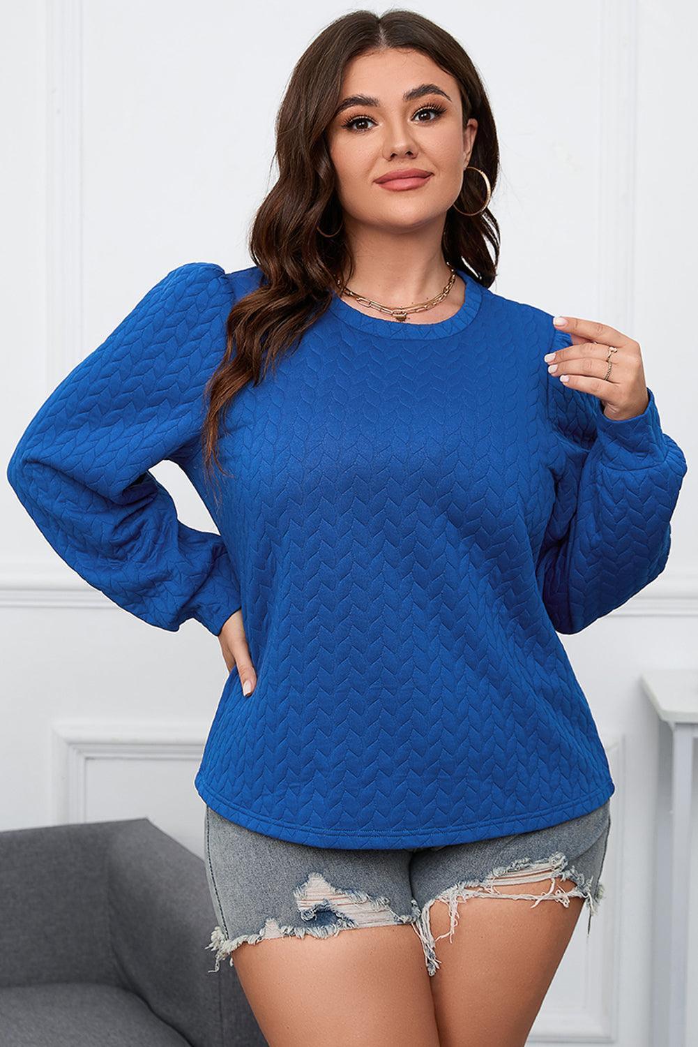 Plus Size Textured Round Neck Long Sleeve Top - ClubOn