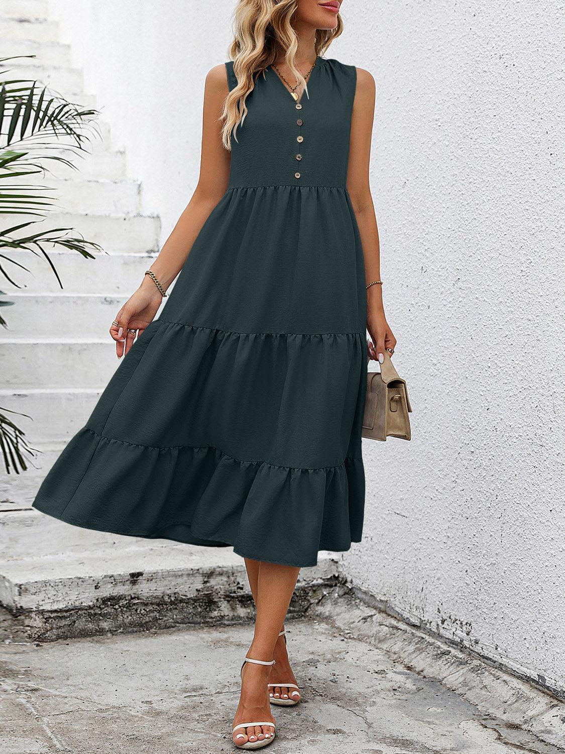 V-Neck Sleeveless Tiered Dress - ClubOn