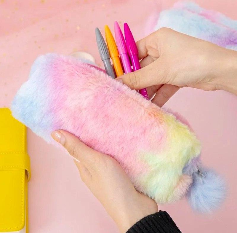 Kawaii Gradient Plush Pencil Case - Cute Organizer for Girls - ClubOn