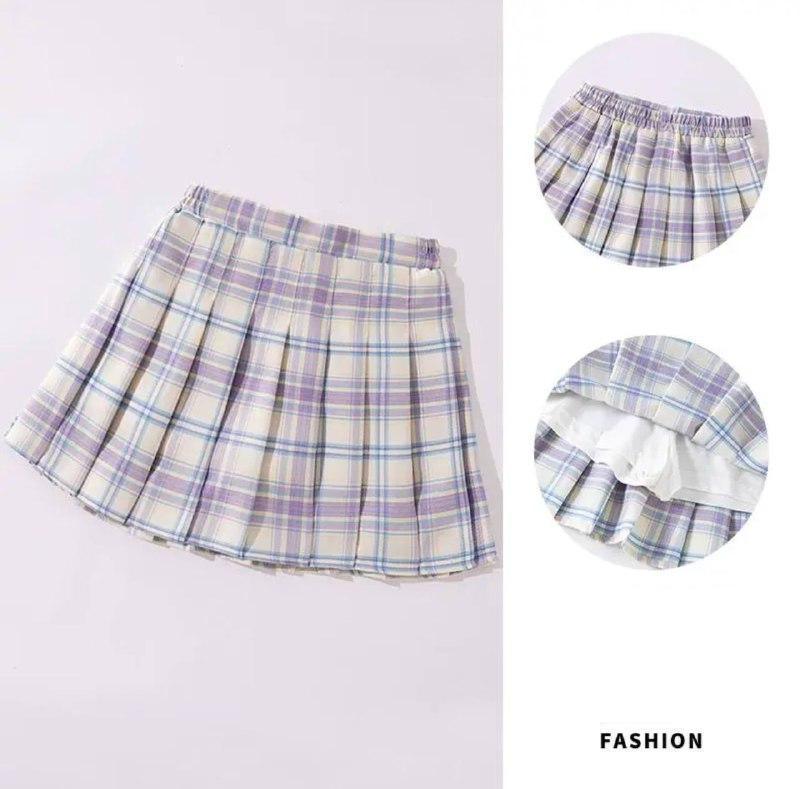 Girls High-Waist Plaid Pleated Skirt – A-Line School Uniform - ClubOn