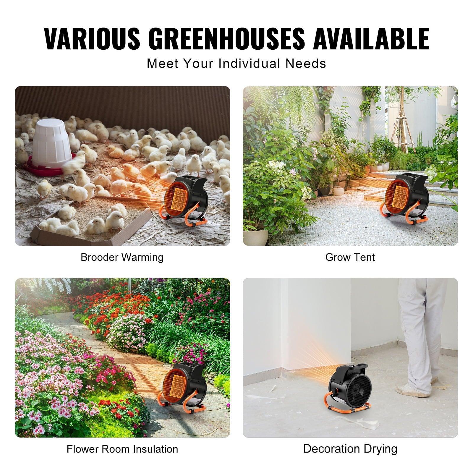 SKYSHALO Greenhouse Heater – 1500W PTC with Thermostat, 3-Speed Fan, Portable Heater for Greenhouse, Flower Room, Office - ClubOn