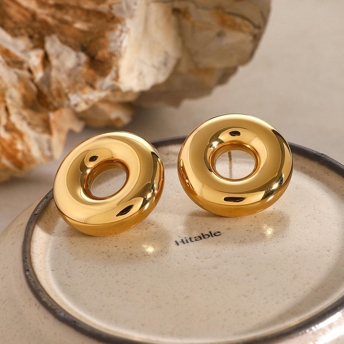 Stainless Steel Cutout Round Shape Earrings - ClubOn