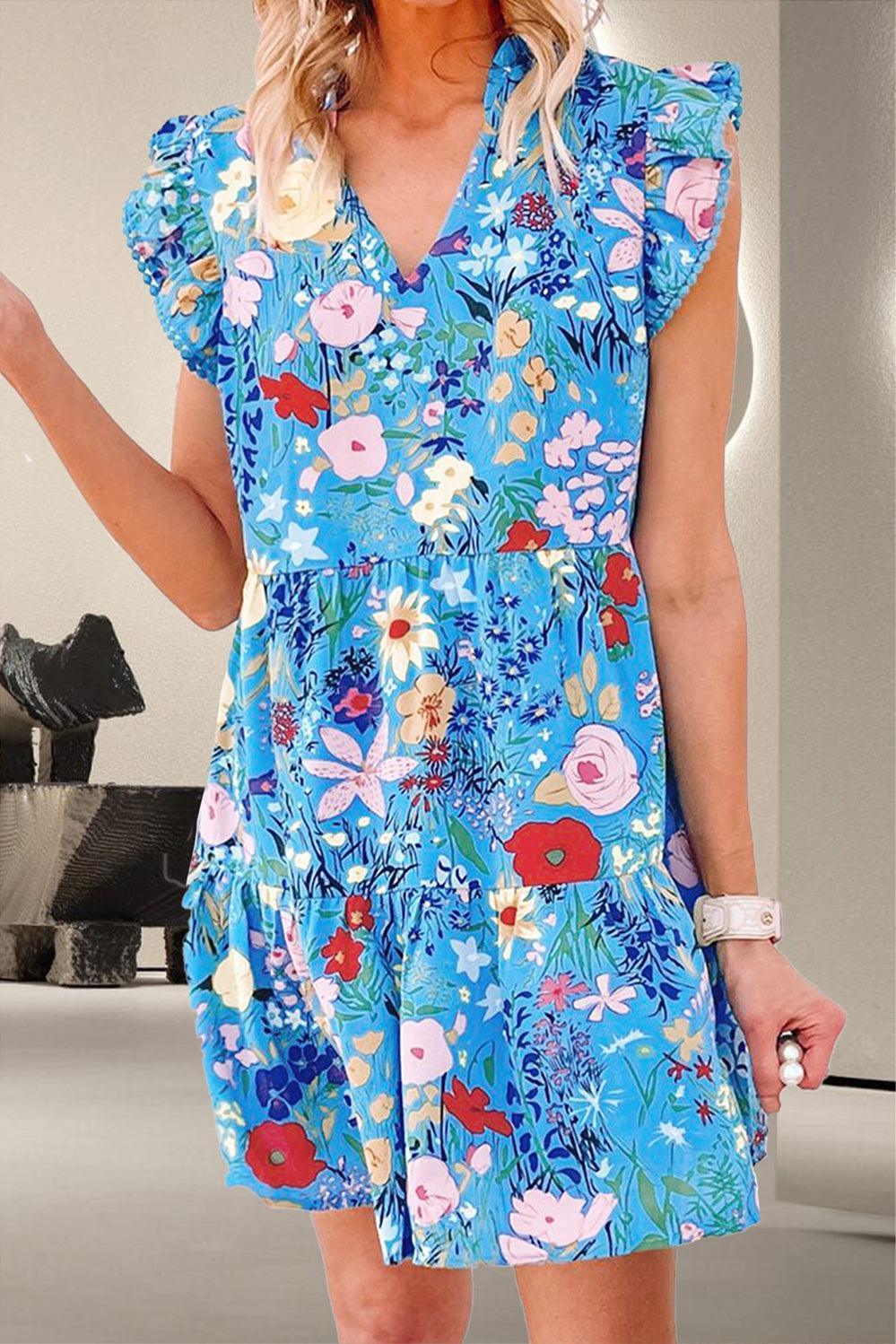 Tiered Floral Cap Sleeve Dress - ClubOn