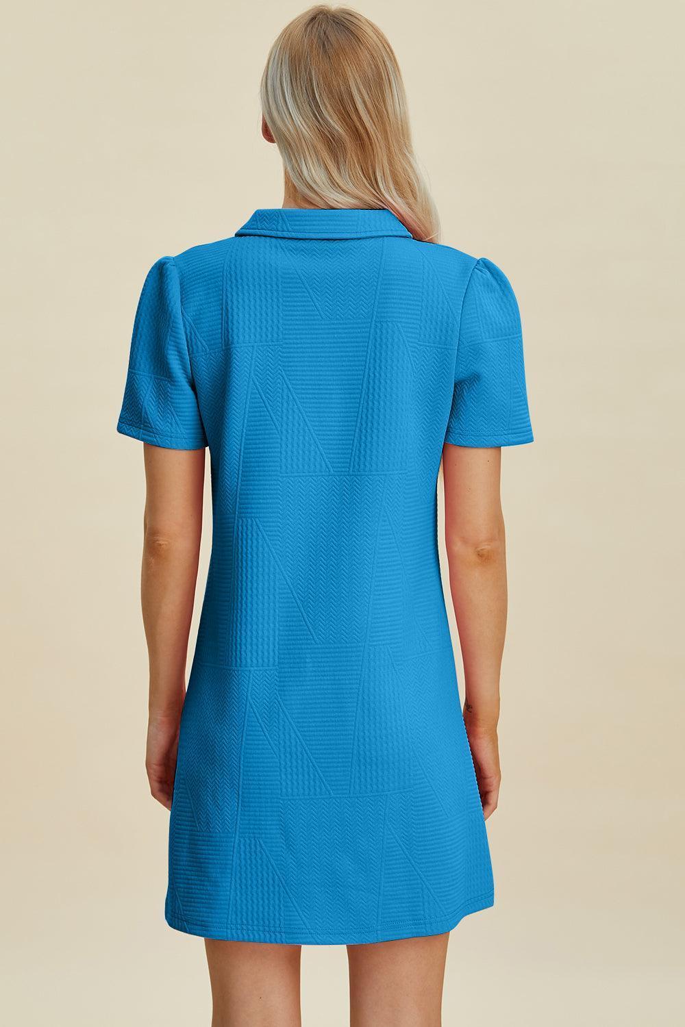 Double Take Full Size Texture Short Sleeve Dress - ClubOn