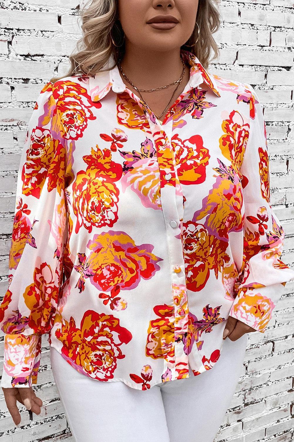 Plus Size Printed Long Sleeve Shirt - ClubOn