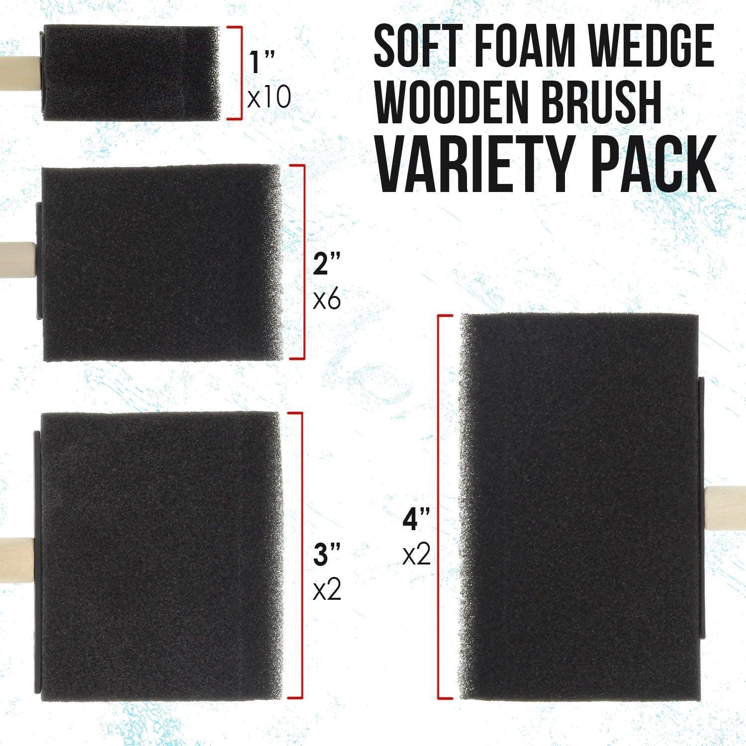 U.S. Art Supply Foam Sponge Paint Brush Set, 20 Brushes with Wood Handles, Lightweight & Durable - ClubOn