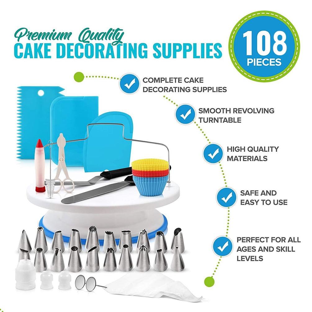 Uarter Set of 108 Cake Decorating Supplies, 48 Stainless Steel Piping Tips, 3 Scrapers, Tools for Beginners & Cake Lovers - ClubOn