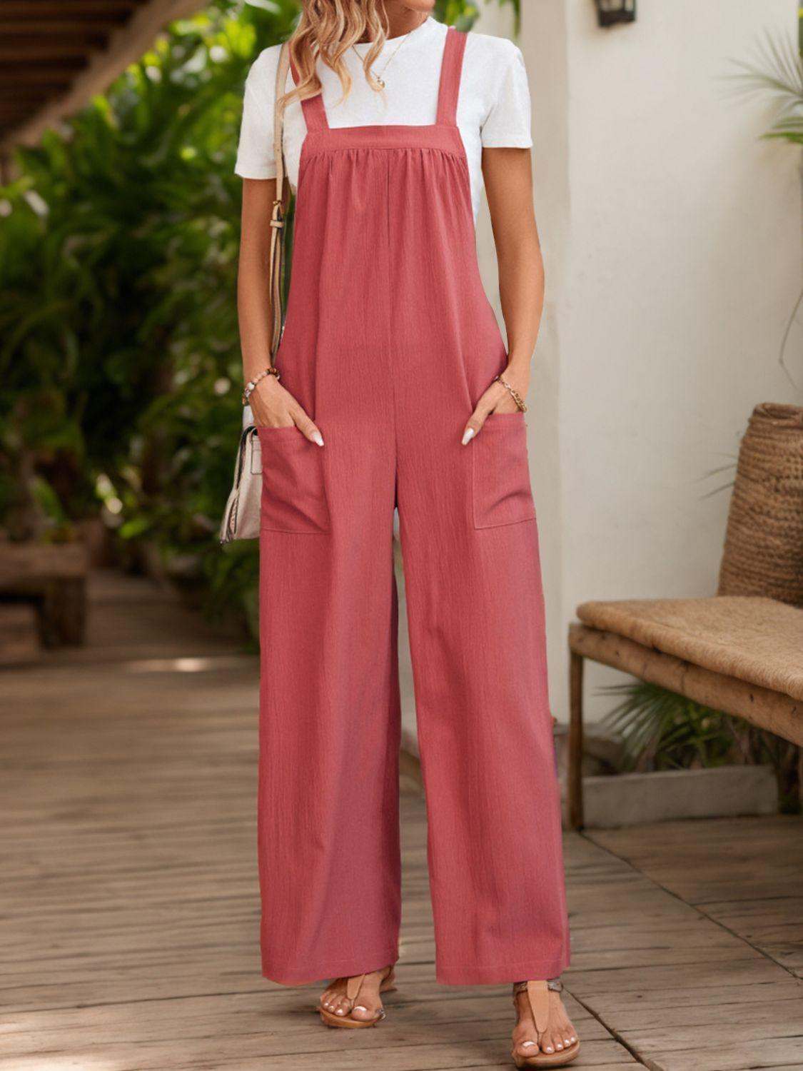 Perfee Square Neck Wide Strap Overalls - ClubOn