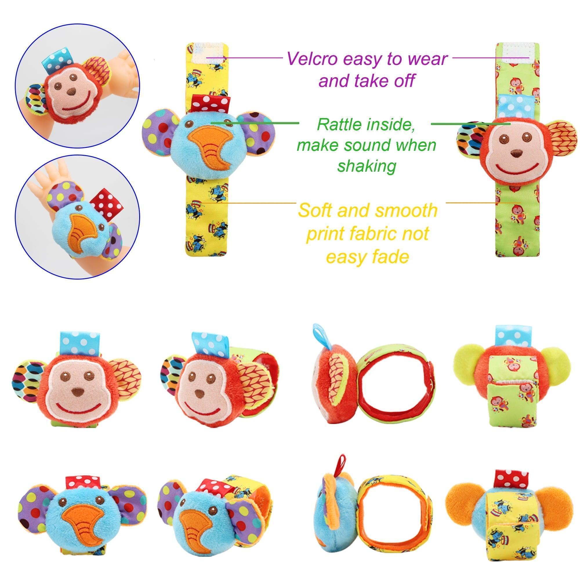Wrist Rattles & Foot Finder Rattle Sock Baby Toy, Arm Hand Bracelet & Feet Leg Ankle Socks for Newborn Boys & Girls - ClubOn