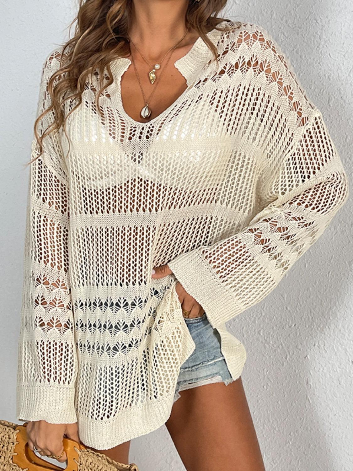 Cutout Notched Long Sleeve Cover-Up - ClubOn