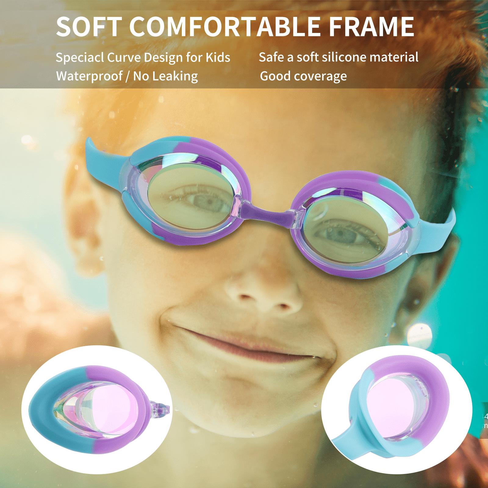 Kids Swim Goggles for Ages 3-15, 2-Pack Anti-Fog, Leak-Proof Swimming Goggles for Boys & Girls - ClubOn