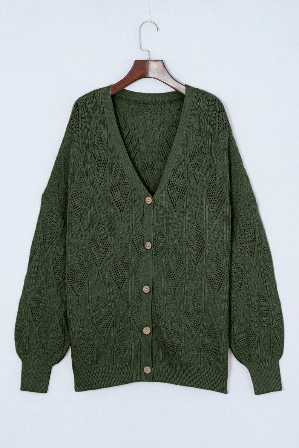 Plus Size Cable-Knit Button Up Sweater - ClubOn