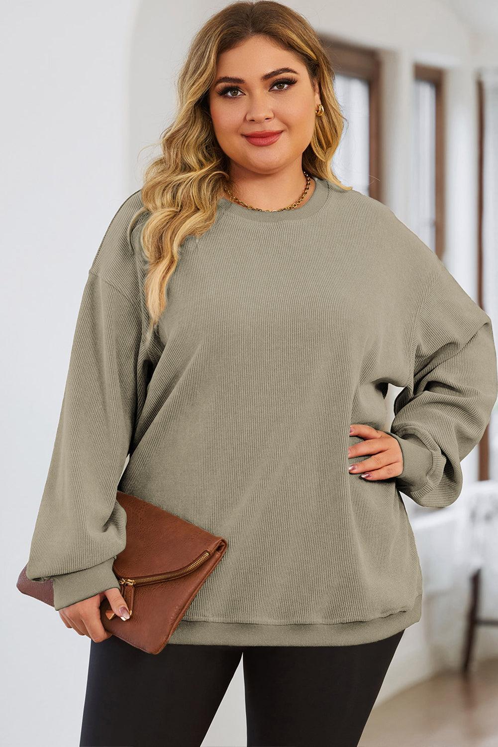 Plus Size Round Neck Dropped Shoulder Sweatshirt - ClubOn
