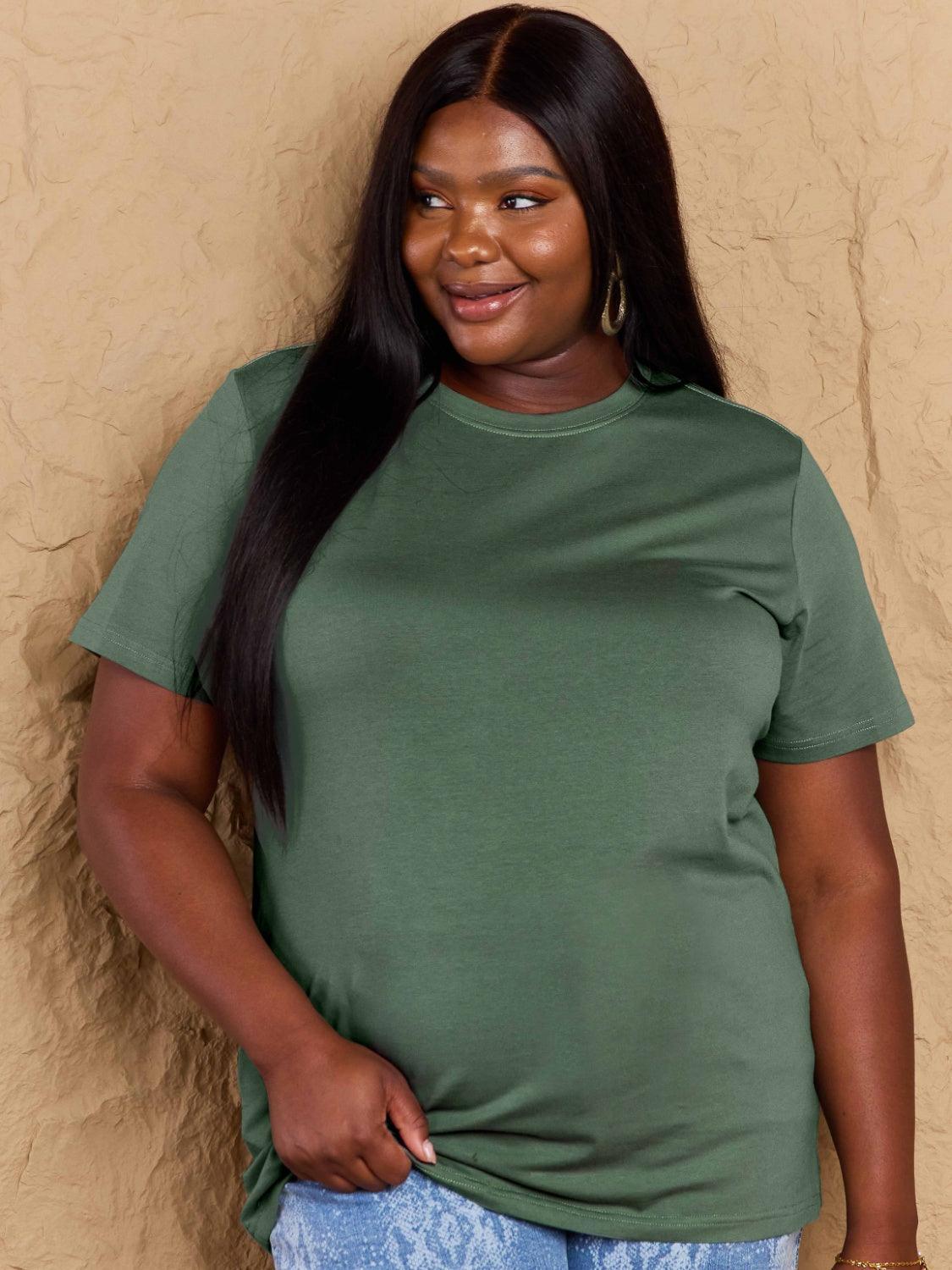 Full Size Round Neck Short Sleeve T-Shirt - ClubOn