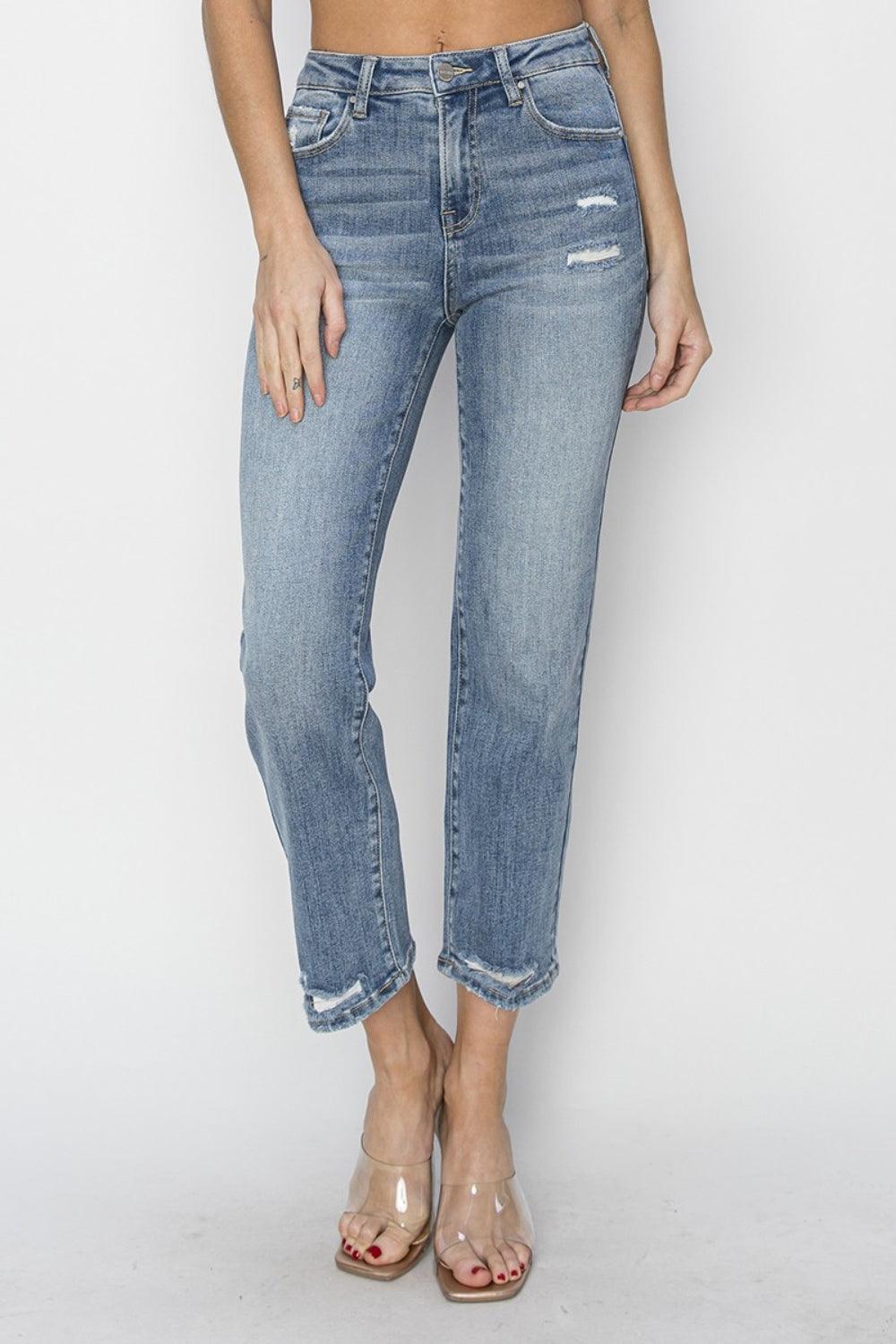 RISEN Full Size High Waist Distressed Cropped Jeans - ClubOn