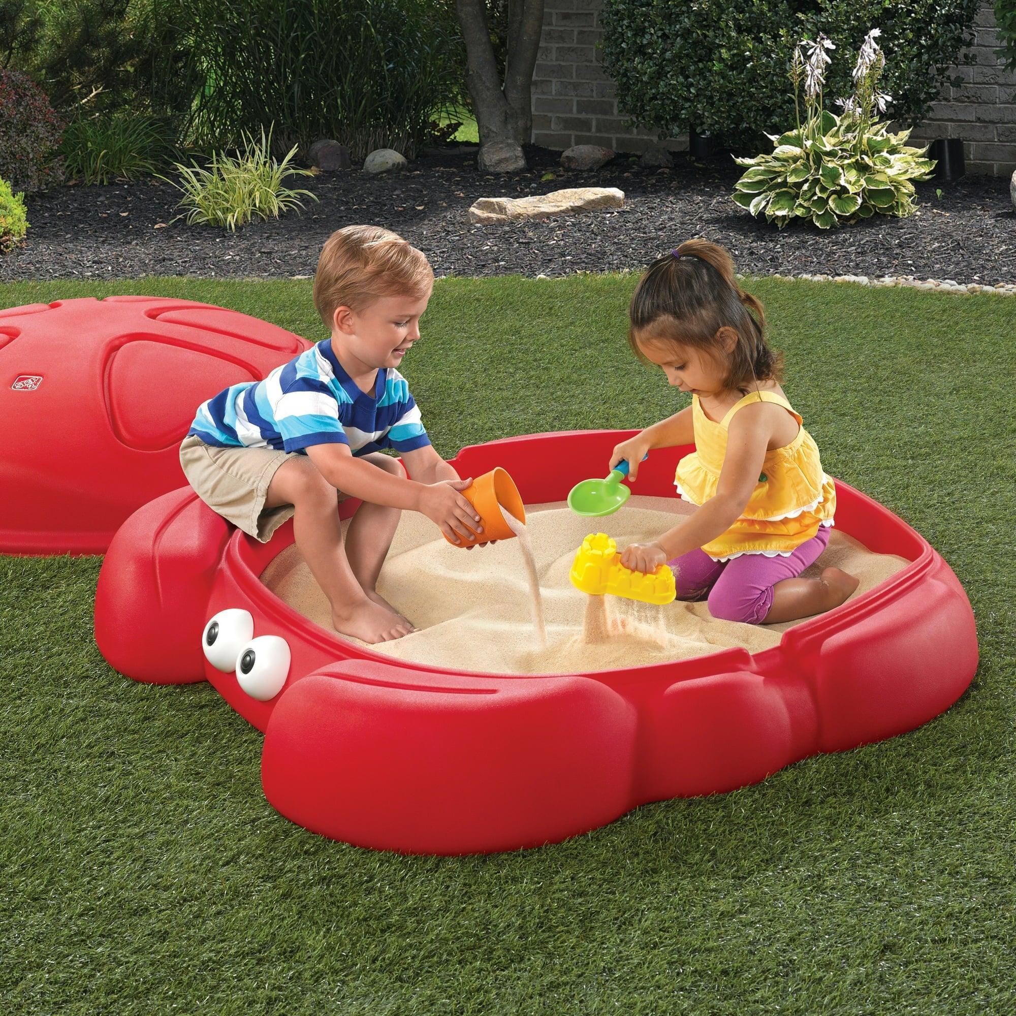 Step2 Crabbie Sandbox – Red Plastic Outdoor Sandbox with Cover for Kids - ClubOn