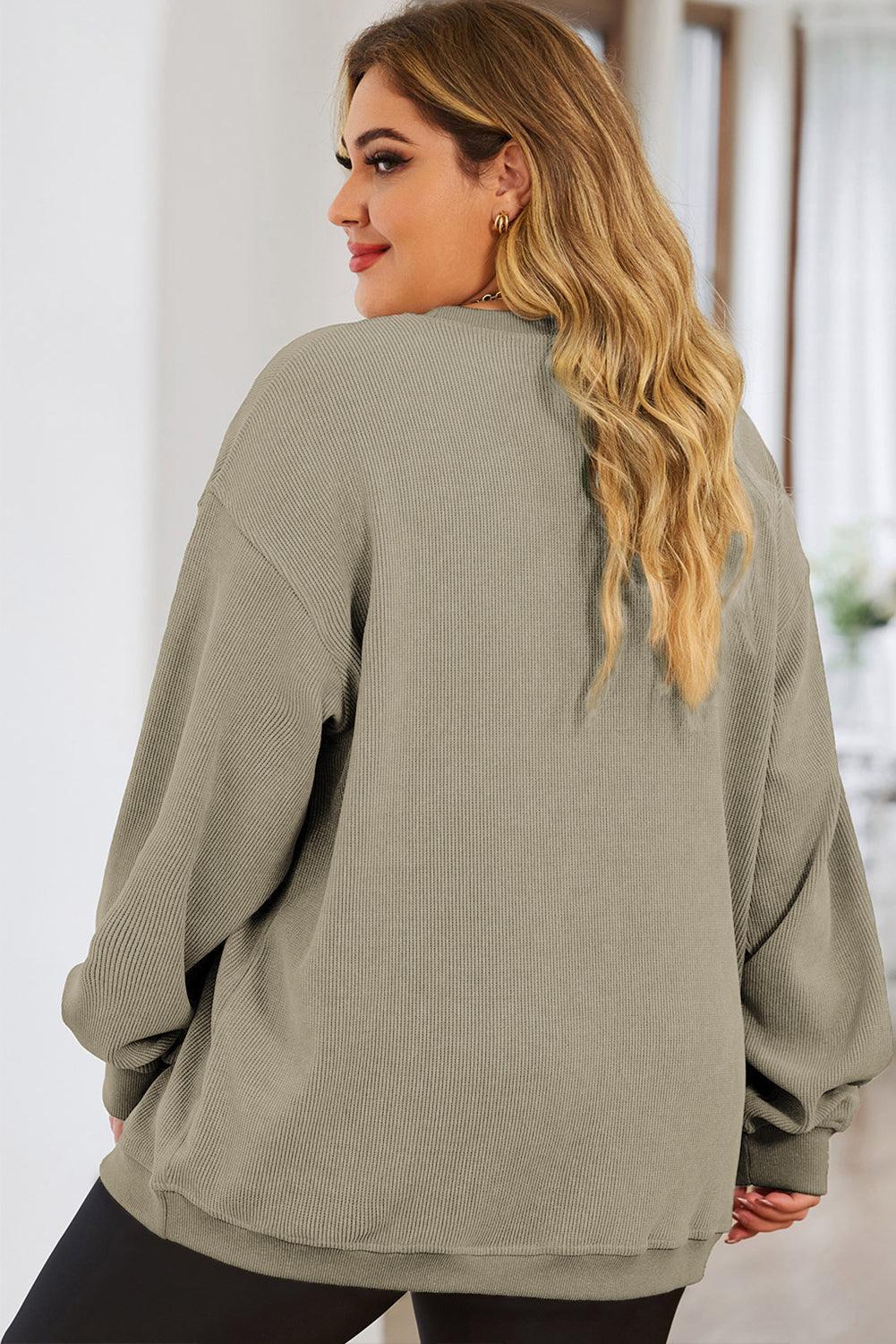 Plus Size Round Neck Dropped Shoulder Sweatshirt - ClubOn