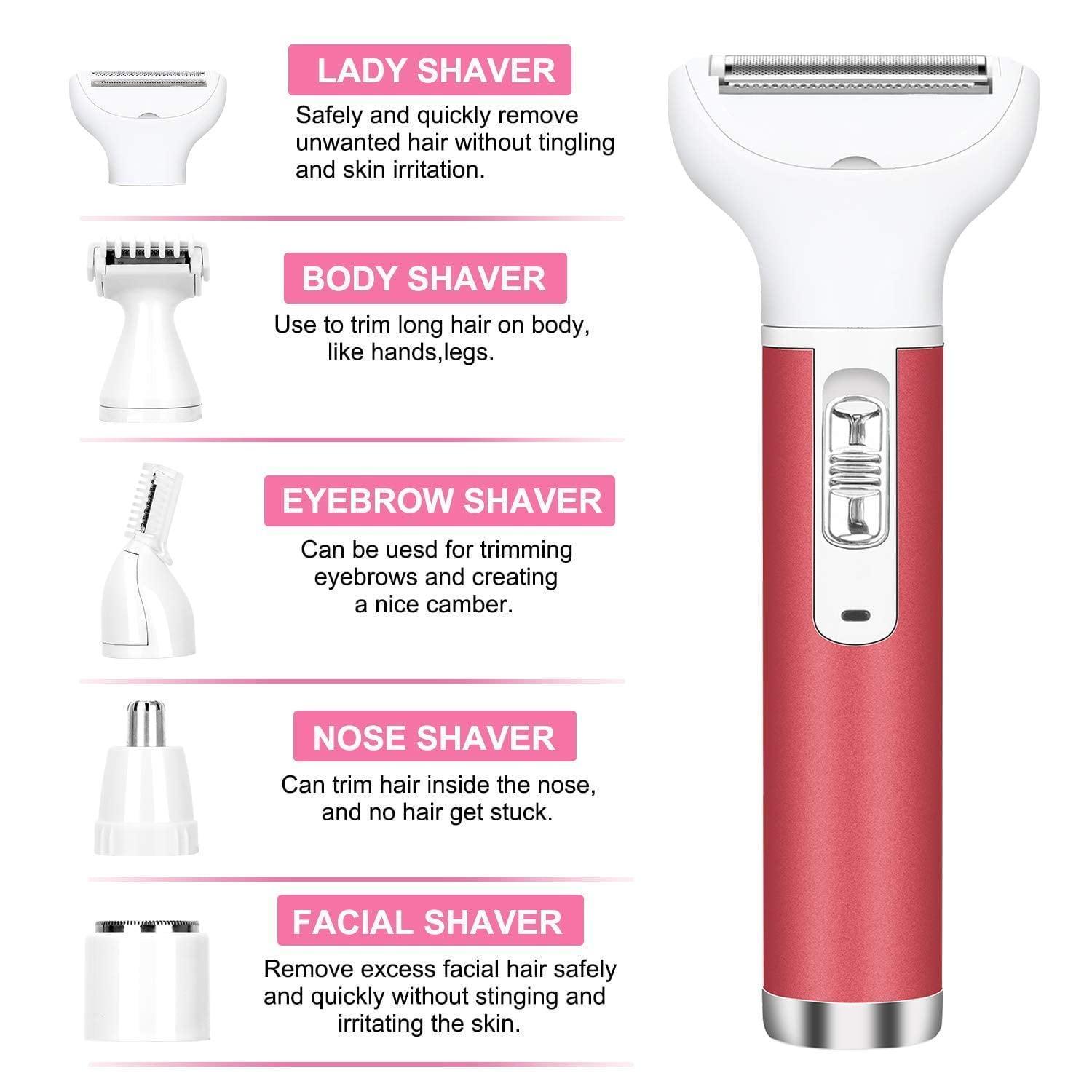 Electric Razor for Women, 5-in-1 Rechargeable Shaver, Portable Wet & Dry Cordless Hair Trimmer for Face, Legs, Nose, and Bikini - ClubOn