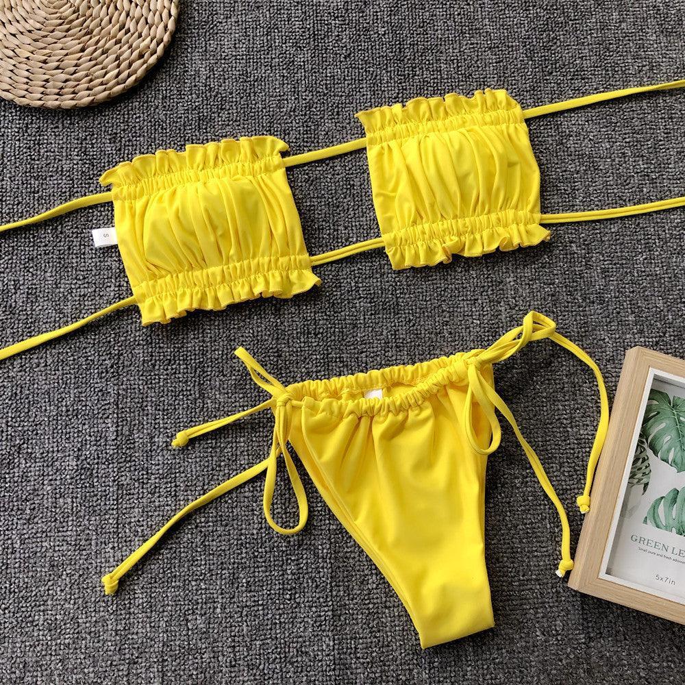 Frill Trim Ruched Bikini Set - ClubOn