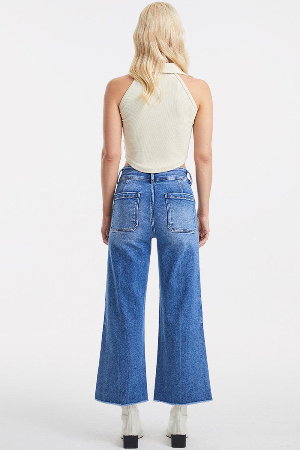 BAYEAS Full Size Raw Hem High Waist Wide Leg Jeans - ClubOn